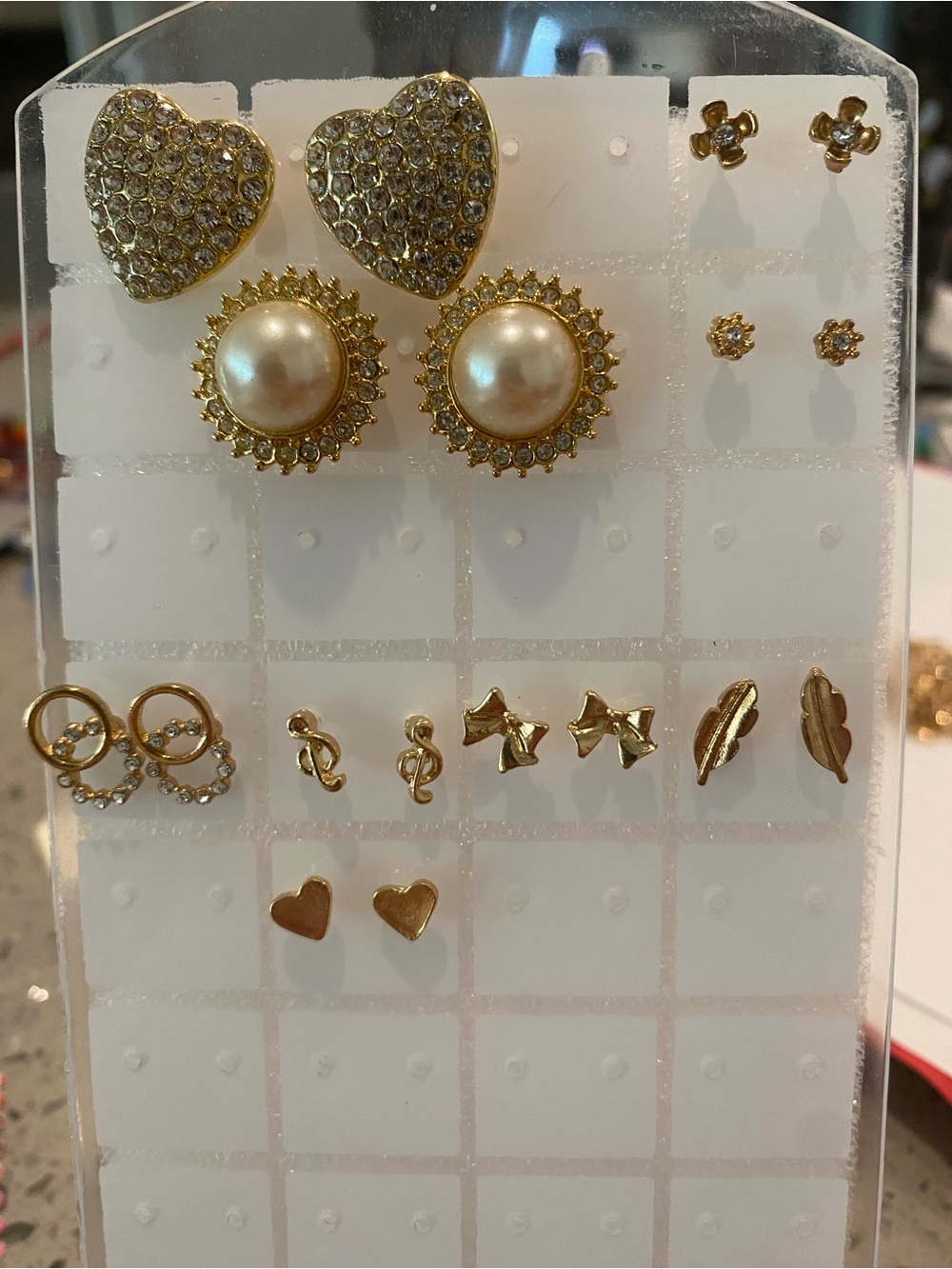 Goldie Gold Pearl and Crystal Heart Stud Earring Set